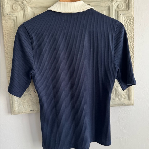 J. Crew Navy and Cream Ribbed Polo M - Picture 2 of 5